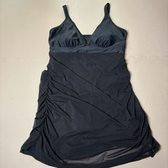 Suuksess Women’s Black Swimsuit One Piece Scrunched Mesh Overlay Modest - Picture 1 of 11